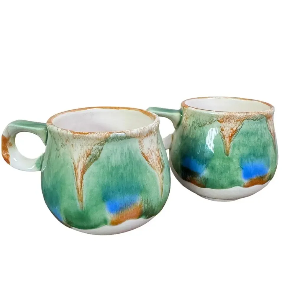 Vintage Set Of Two Hand painted Seyei Ceramic Tea/Coffee Cups With Saucers